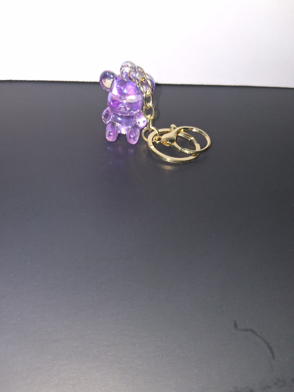 Purple Bear Resin Keychain with Gold Hardware
